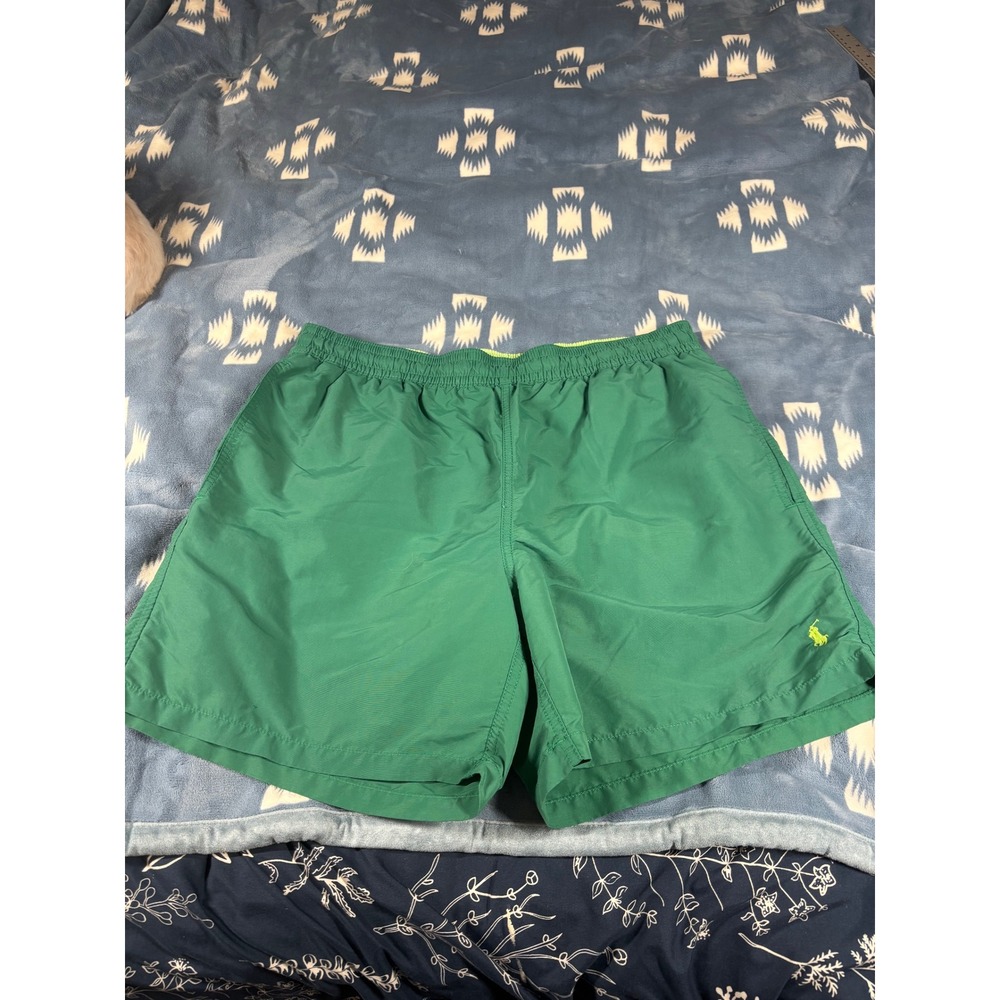 Polo Ralph Lauren Mens Green Swim Trunks Yellow Pony Logo Mesh Lined Large